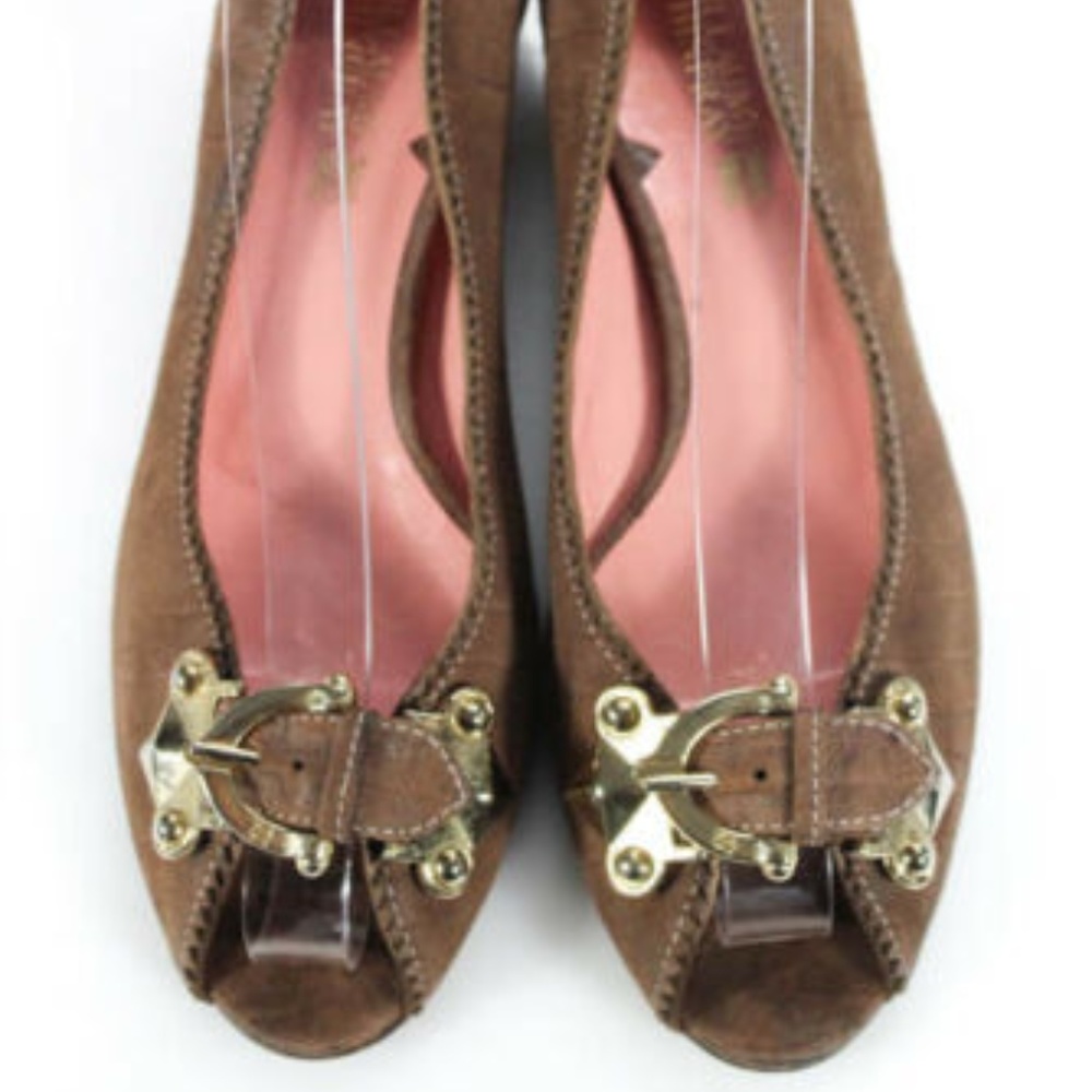 Guillaume Hinfray Embossed Kitten Heels 8.5 peep - Picture 2 of 6